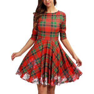 Women's Ugly Christmas Santa Dress Plaid Lights Holiday Print Dress for Xmas
